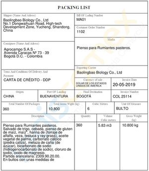 Lista De Empaque China