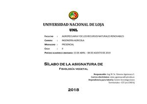 Sílabo Fisiología Vegetal 2 Abril Agosto 2019