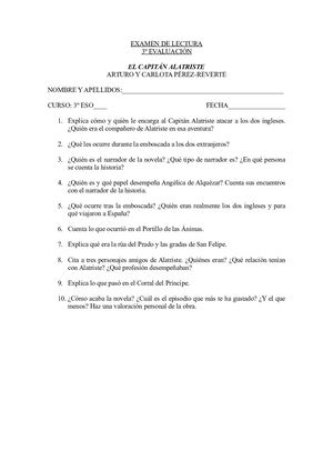 Examen De Lectura Capitán Alatriste