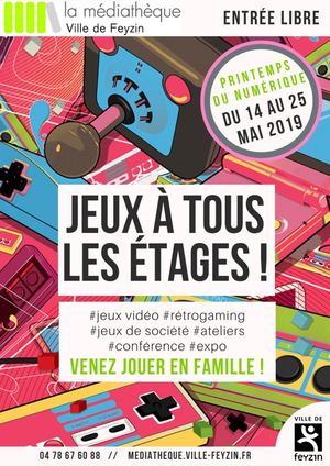 Flyer Médiathèque Feyzin programme "Jeux à tous les étages" PN19