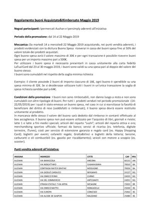 Regolamento Buoni Acquistato&rimborsato Maggio 2019