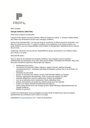 Offre Alumni Annonce Chargé D'affaires Profil Marseille