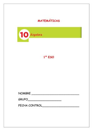 Tema 10 ÁLgebra Matemáticas 1º Eso