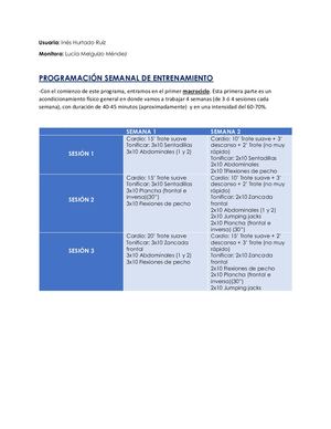 Programación Semanal De Entrenamiento (S 1y2)