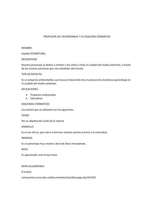 Propuesta De Un Personaje Y Su Esquema Cromatico