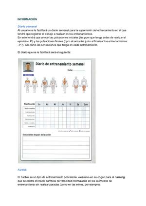 Información diario, fartlek y flexibilidad
