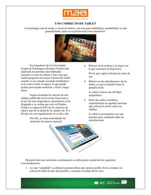 Folleto Del Uso Correcto De Tablet