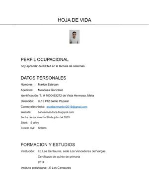 Hoja De Vida