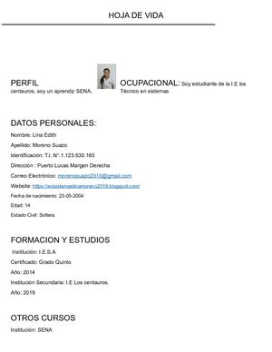 Hoja De Vida Lina Moreno