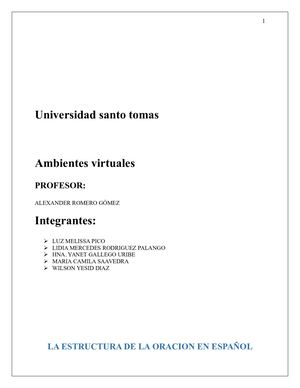 LA ESTRUCTURA DE LA ORACIÓN EN ESPAÑOL