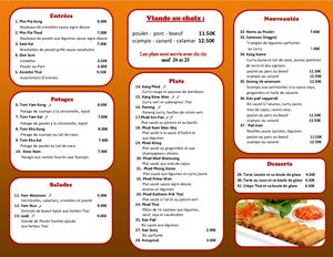 Pin Toh Thai (restaurant / traiteur spécialités thaïlandaises - Braine l'Alleud) - Carte / Menu