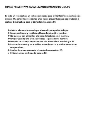 Frases Preventivas Para El Mantenimiento De Una Pc
