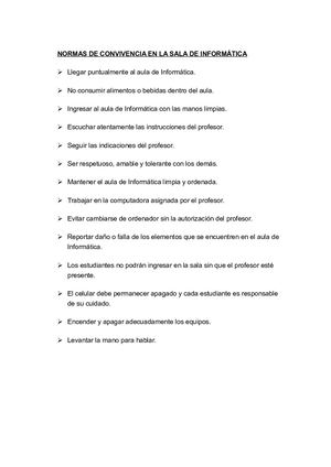 Normas De Convivencia En La Sala De Informática