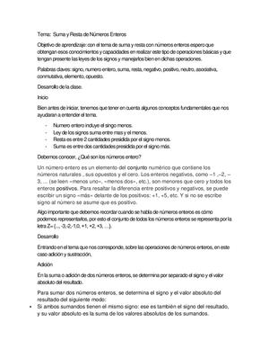 Suma Y Resta Con Números Enteros