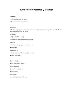 4 Ejercicios De Vectores Y Matrices