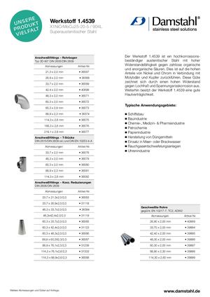 Damstahl Flyer Produktsortiment in 1.4539 DE