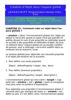 Création D'objet Dans L'espace Globale Window Javascript Tome Viii
