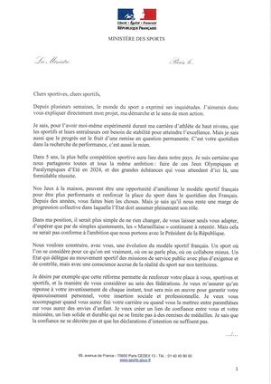 Courrier Ministre Des Sports Aux Athletes(1)
