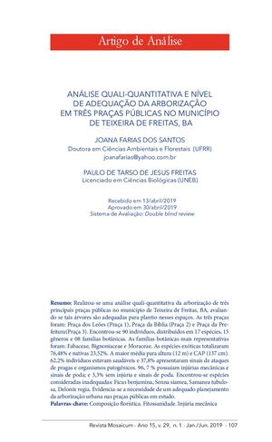 análise quali-quantitativa da arborização de três principais praças públicas no município de Teixeira de Freitas, BA