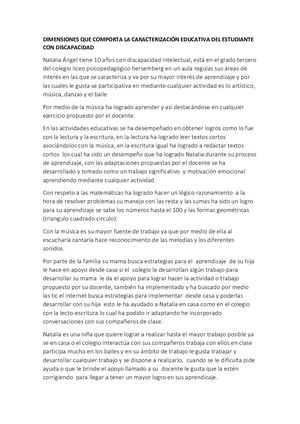 Dimensiones Que Comporta La Caracterización Educativa Del Estudiante Con Discapacidad ··