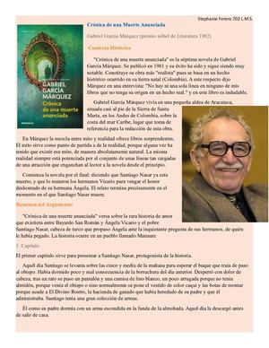 Crónica De Una Muerte Anunciada Stephanie Forero