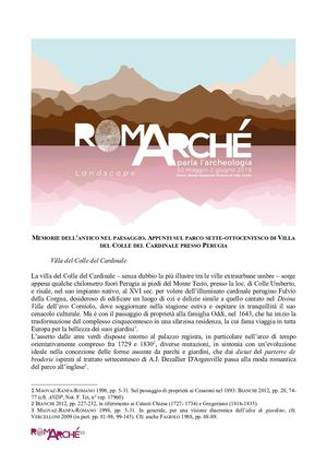 MEMORIE DELL’ANTICO NEL PAESAGGIO. APPUNTI SUL PARCO SETTE-OTTOCENTESCO DI VILLA DEL COLLE DEL CARDINALE PRESSO PERUGIA