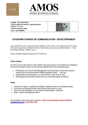 [Futurs B3PGE] Offre Stage Lyon Sport Boxe