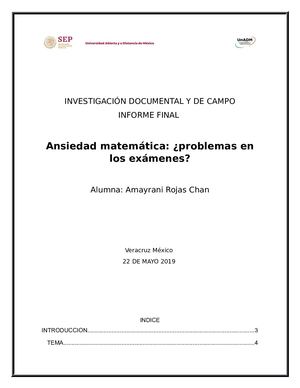 ANSIEDAD HACIA LAS MATEMÁTICAS ¿PROBLEMAS EN LOS EXAMANES?
