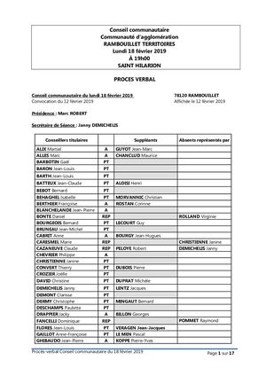 PV Conseil communautaire du 18 février 2019