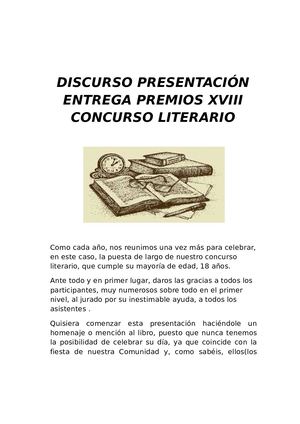 DISCURSO PRESENTACIÓN XVIII CONCURSO LITERARIO IESBF