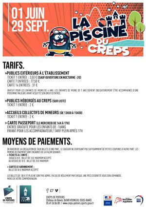 La Piscine du CREPS de Poitiers - les tarifs 2019