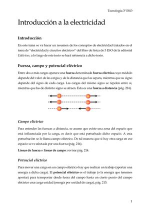 3 ESO Tema 3. Resumen Introduccion Electricidad 3 ESO