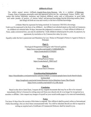 AFFIDAVIT FOR FRAUD MAILED TO RIVER OF LIFE FAMILY CHURCH FOR  ANGELA RENA-ARMS DAWSON