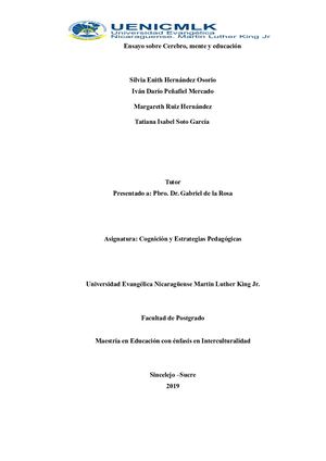 Ensayo, Cerebro Mente Y Educación