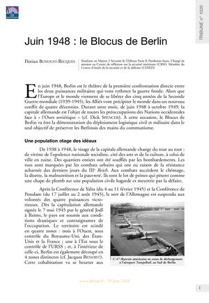 Juin 1948: Le Blocus De Berlin - Revue Défense Nationale (RDN)
