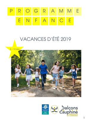Programme vacances été 2019