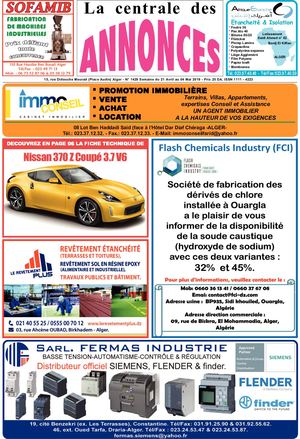 La Centrale des Annonces N° 1429 Semaine du 21 Avril au 04 Mai 2019 - Prix 25 DA. ISSN 1111 - 4223N° 1429 Semaine du 21 Avril au 04 Mai 2019 - Prix 25 DA. ISSN 1111 - 4223