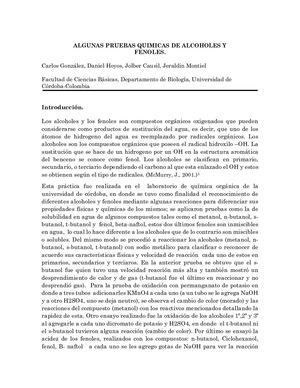 Informe De Organica Pruebas De Alcoholes