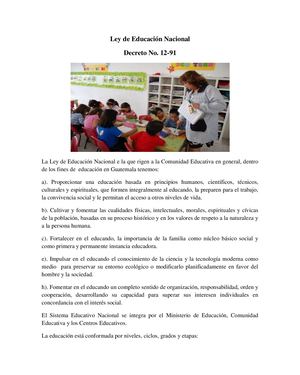 Ley De Educación Nacional Decreto No. 12 91