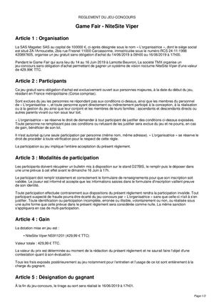 Règlement Jeu Concours NiteSite Viper