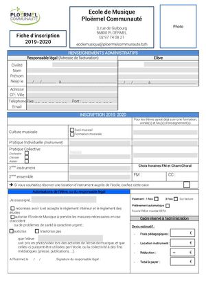 Culture Fiche Inscription Ecole Musique