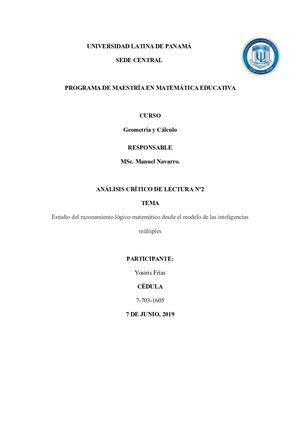 Estudio del razonamiento lógico-matemático desde el modelo de las inteligencias múltiples