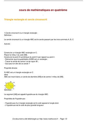 Cours Triangle Rectangle Et Cercle Circonscrit Maths Quatrieme 34
