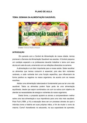 Plano De Aula Semana De Alimentação Saudável