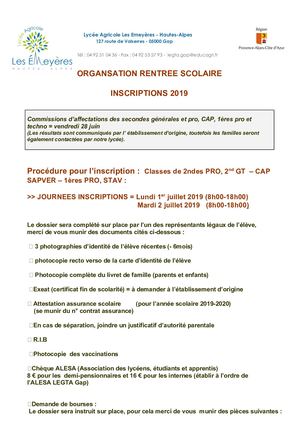 Inscriptions éLèves Site Lycée