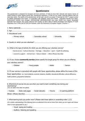Questionnaire E Learning For Evs+