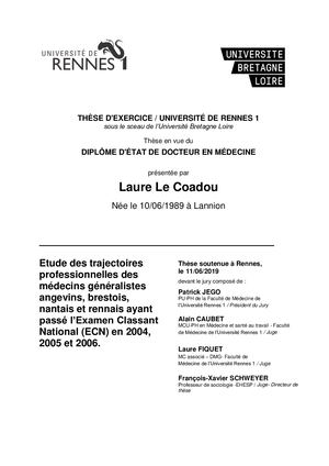 Thèse Laure Le Coadou - Etude des trajectoires professionnelles des médecins généralistes angevins, brestois, nantais et rennais ayant passé l'ECN en 2004, 2005 et 2006