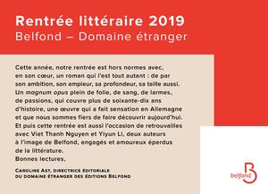 Rentrée littéraire Belfond domaine étranger