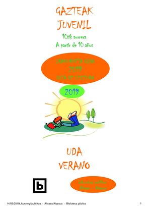 Irakurketa gida. Uda-2019 (Gazteak)  -  Guía de lectura. Verano-2019 (Juvenil)