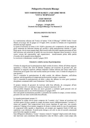 TORNEO DI BINZAGO - REGOLAMENTO 2019